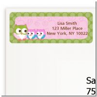 Owl - Look Whooo's Having Twin Girls - Baby Shower Return Address Labels