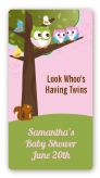 Owl - Look Whooo's Having Twin Girls - Custom Rectangle Baby Shower Sticker/Labels