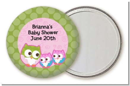 Owl - Look Whooo's Having Twin Girls - Personalized Baby Shower Pocket Mirror Favors