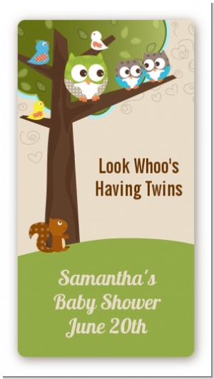 Owl - Look Whooo's Having Twins - Custom Rectangle Baby Shower Sticker/Labels