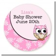 Owl Pink - Round Personalized Baby Shower Sticker Labels thumbnail