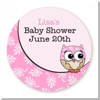 Owl Pink - Round Personalized Baby Shower Sticker Labels