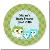 Owl - Look Whooo's Having Twin Boys - Round Personalized Baby Shower Sticker Labels