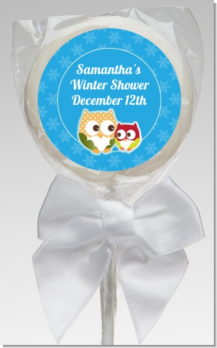 Owl - Winter Theme or Christmas - Personalized Baby Shower Lollipop Favors