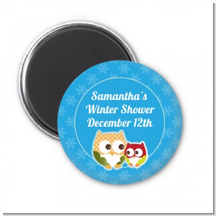 Owl - Winter Theme or Christmas - Personalized Baby Shower Magnet Favors