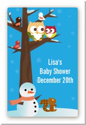 Owl - Winter Theme or Christmas - Custom Large Rectangle Baby Shower Sticker/Labels