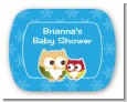 Owl - Winter Theme or Christmas - Personalized Baby Shower Rounded Corner Stickers thumbnail