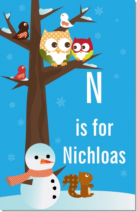 Owl - Winter Theme or Christmas - Personalized Baby Shower Nursery Wall Art