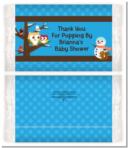 Owl - Winter Theme or Christmas - Personalized Popcorn Wrapper Baby Shower Favors