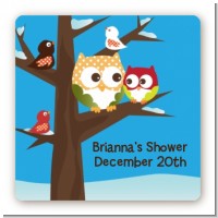 Owl - Winter Theme or Christmas - Square Personalized Baby Shower Sticker Labels