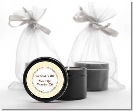 Pale Yellow & Brown - Bridal Shower Black Candle Tin Favors