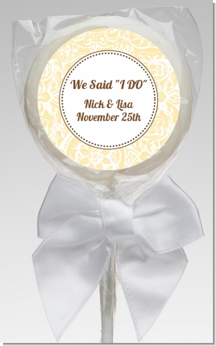 Pale Yellow & Brown - Personalized Bridal Shower Lollipop Favors
