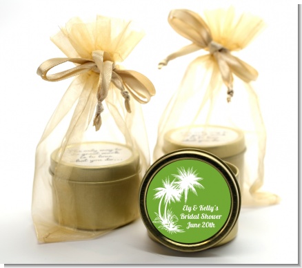 Palm Trees - Bridal Shower Gold Tin Candle Favors