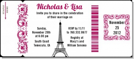 Paris - Bridal Shower Destination Boarding Pass Invitations