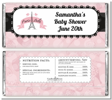Paris BeBe - Personalized Baby Shower Candy Bar Wrappers