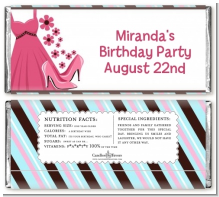 Party Dress | Sweet 16 - Personalized Birthday Party Candy Bar Wrappers