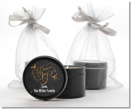 Peace and Joy - Christmas Black Candle Tin Favors