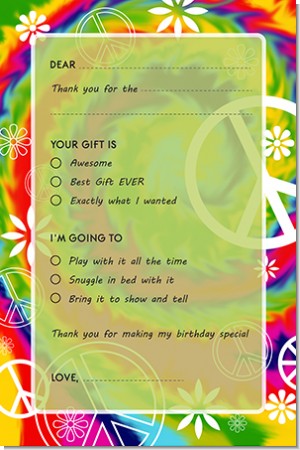 Peace Tie Dye - Birthday Party Fill In Thank You Cards