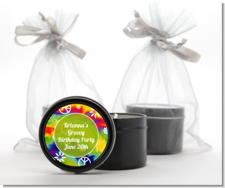 Peace Tie Dye - Birthday Party Black Candle Tin Favors