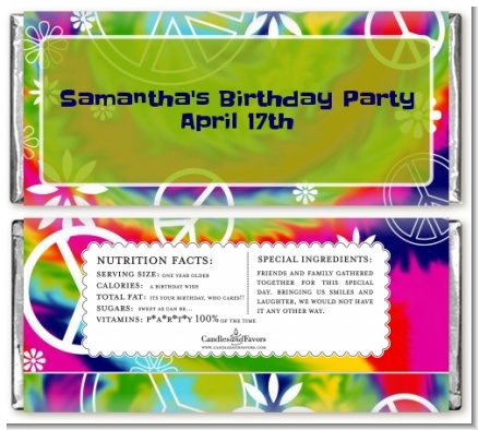 Peace Tie Dye - Personalized Birthday Party Candy Bar Wrappers