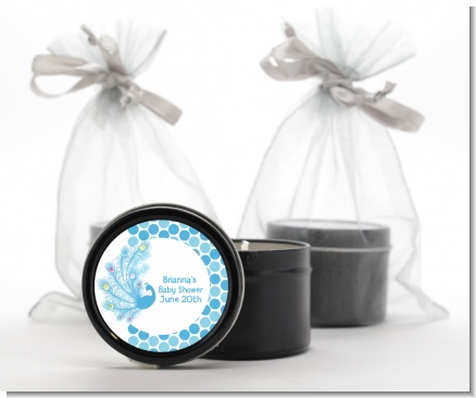 Peacock - Baby Shower Black Candle Tin Favors