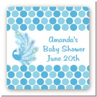Peacock - Square Personalized Baby Shower Sticker Labels