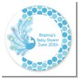 Peacock - Round Personalized Baby Shower Sticker Labels thumbnail
