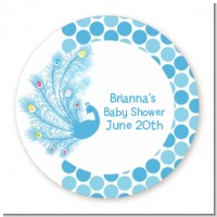 Peacock - Round Personalized Baby Shower Sticker Labels