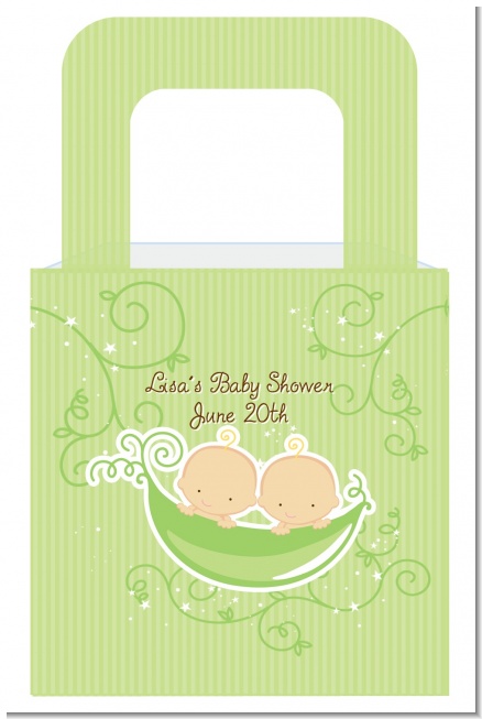Twins Two Peas in a Pod Caucasian Two Boys - Personalized Baby Shower Favor Boxes