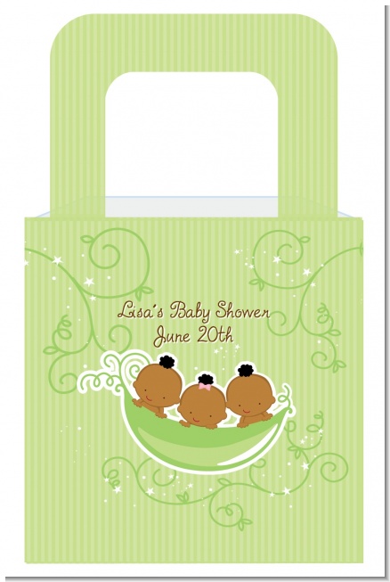 Triplets Three Peas in a Pod African American One Girl Two Boys - Personalized Baby Shower Favor Boxes