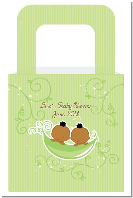 Twins Two Peas in a Pod African American Two Boys - Personalized Baby Shower Favor Boxes