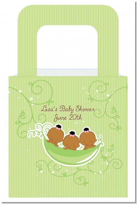 Triplets Three Peas in a Pod African American Three Girls - Personalized Baby Shower Favor Boxes