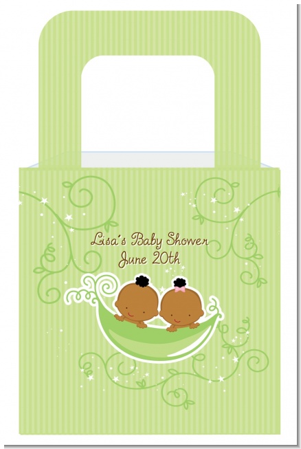 Twins Two Peas in a Pod African American Boy And Girl - Personalized Baby Shower Favor Boxes