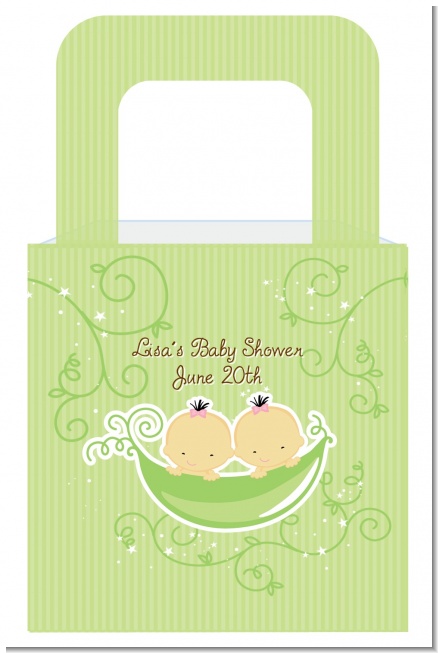 Twins Two Peas in a Pod Asian Two Girls - Personalized Baby Shower Favor Boxes