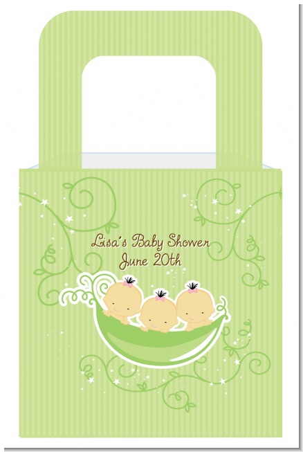 Triplets Three Peas in a Pod Asian Three Girls - Personalized Baby Shower Favor Boxes