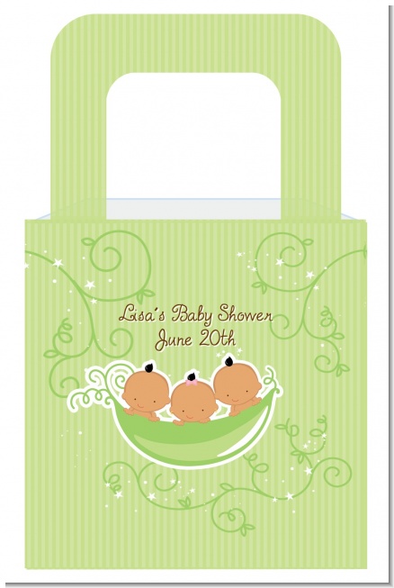 Triplets Three Peas in a Pod Hispanic Two Boys One Girl - Personalized Baby Shower Favor Boxes