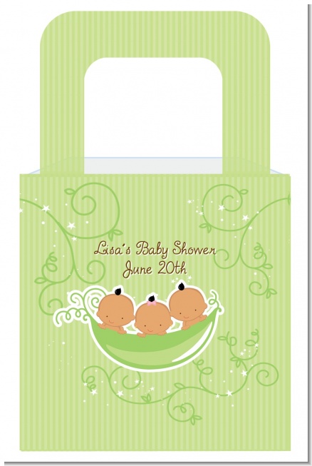 Triplets Three Peas in a Pod Hispanic Two Boys One Girl - Personalized Baby Shower Favor Boxes