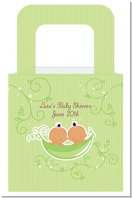 Twins Two Peas in a Pod Hispanic Two Girls - Personalized Baby Shower Favor Boxes