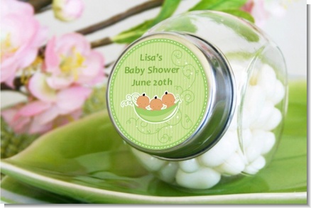 Triplets Three Peas in a Pod Hispanic Three Boys - Personalized Baby Shower Candy Jar