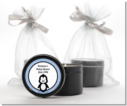 Penguin Blue - Baby Shower Black Candle Tin Favors