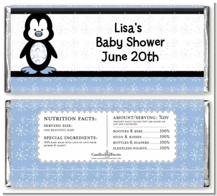 Penguin Blue - Personalized Baby Shower Candy Bar Wrappers
