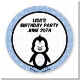 Penguin Blue - Round Personalized Birthday Party Sticker Labels