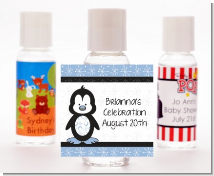 Penguin Blue - Personalized Birthday Party Hand Sanitizers Favors