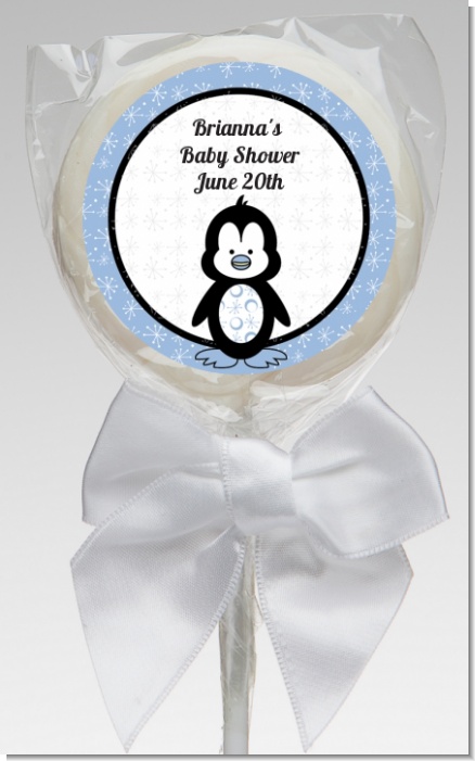 Penguin Blue - Personalized Baby Shower Lollipop Favors