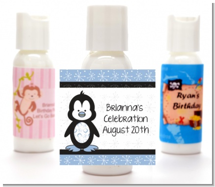 Penguin Blue - Personalized Baby Shower Lotion Favors