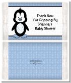 Penguin Blue - Personalized Popcorn Wrapper Baby Shower Favors