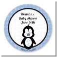 Penguin Blue - Round Personalized Baby Shower Sticker Labels thumbnail