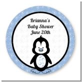 Penguin Blue - Round Personalized Baby Shower Sticker Labels