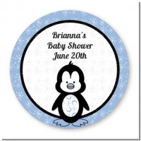 Penguin Blue - Round Personalized Baby Shower Sticker Labels