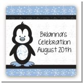 Penguin Blue - Square Personalized Baby Shower Sticker Labels